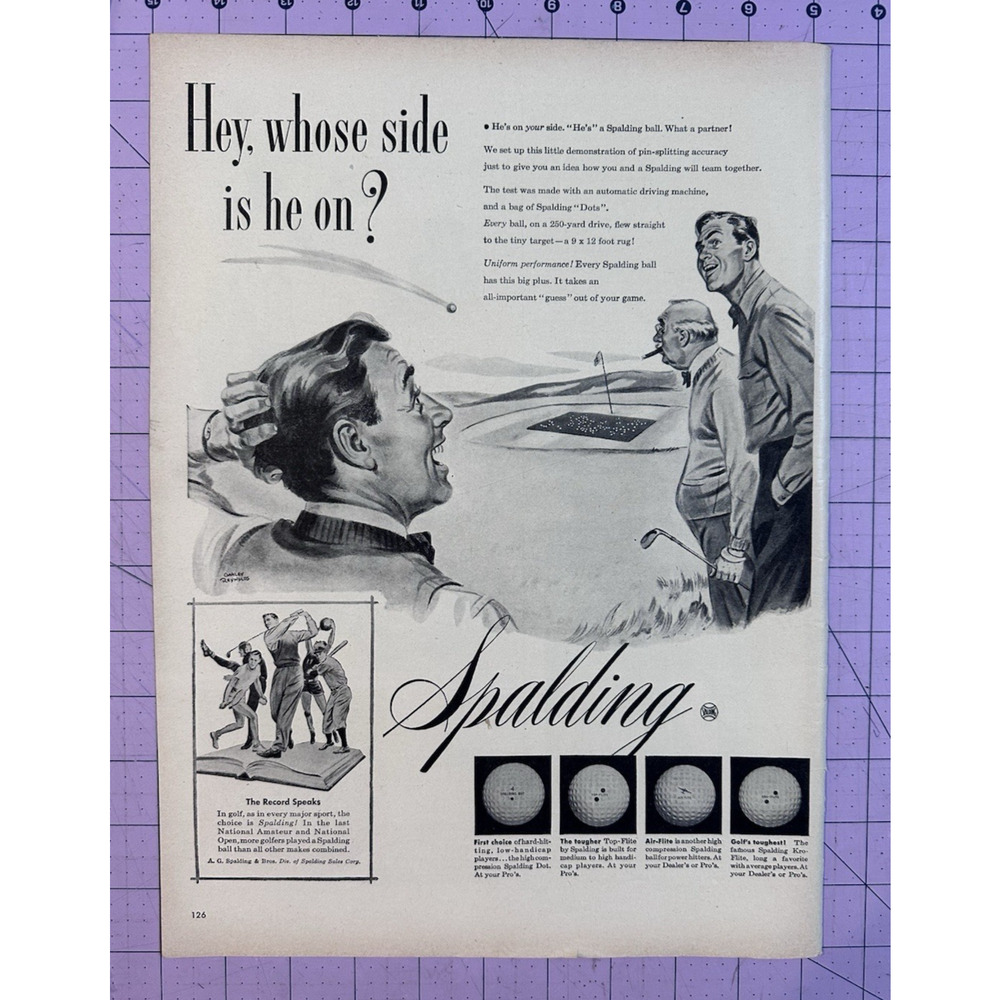 1947 Vintage Orig Magazine Ad Spalding Golf Balls Hey Whose Side Is He On